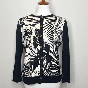 LAUREN RALPH LAUREN Silk Cashmere Women Cardigan Sweater MED Floral Quiet Luxury